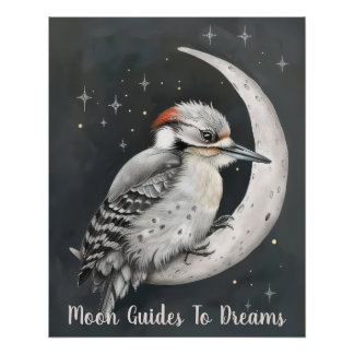 Póster Pájaro pájaro pájaro maderero durmiendo en la Luna