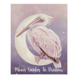 Póster Pájaro pelícano durmiendo en la luna