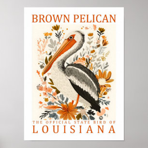 Póster Pájaro pelicano marrón de Louisiana USA Travel