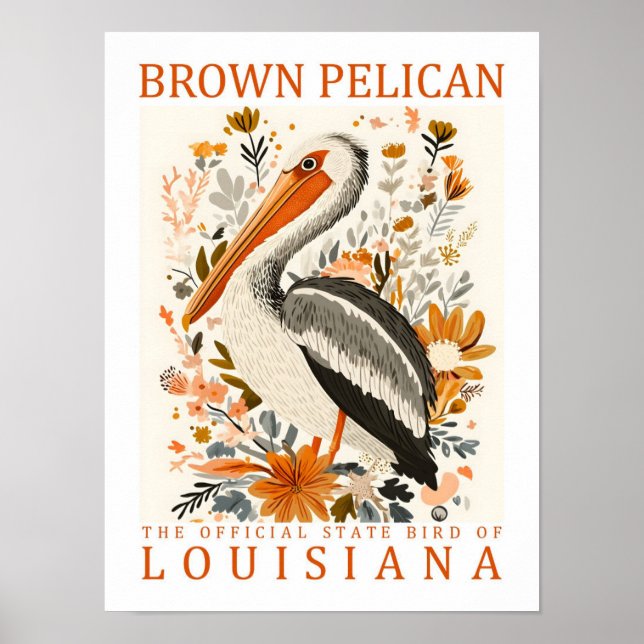 Póster Pájaro pelicano marrón de Louisiana USA Travel (Frente)