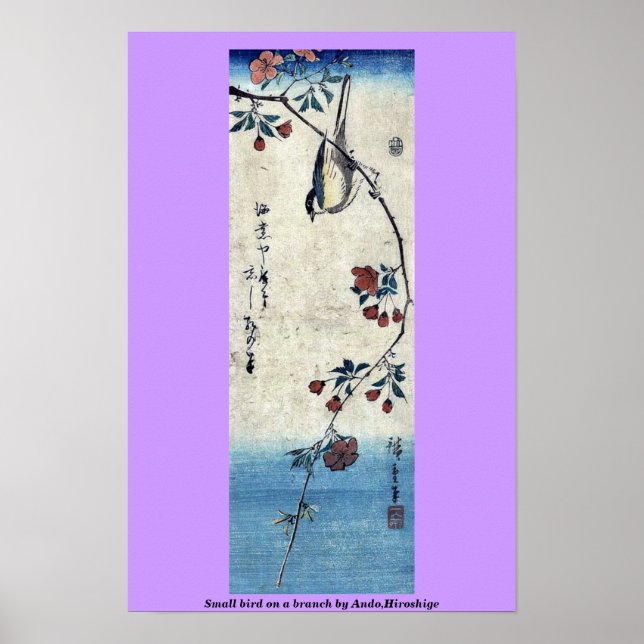 Póster Pájaro pequeño en una rama de Ando, Hiroshige (Frente)