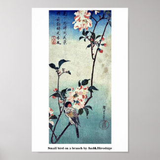 Póster Pájaro pequeño en una rama de Andō,Hiroshige