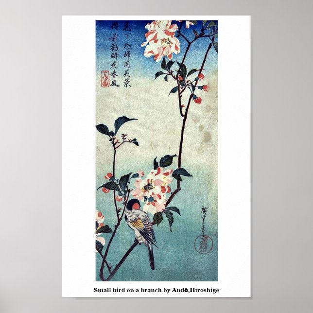 Póster Pájaro pequeño en una rama de Andō,Hiroshige (Frente)