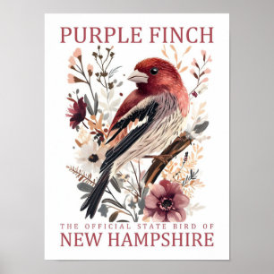 Póster Pájaro Purple Finch de New Hampshire USA Travel