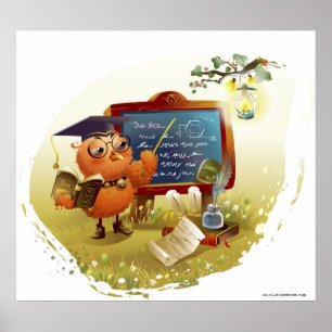 Póster Pájaro que sostiene un libro y que lo enseña en