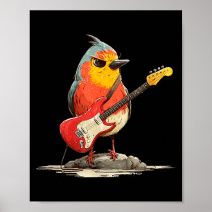 Póster Pájaro Robin Gruñón con Guitarra Eléctrica para Pl