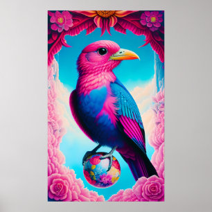 Póster Pájaro rosa y azul