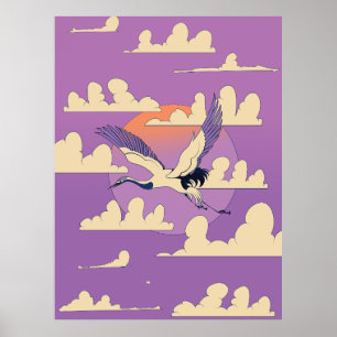 Póster Pájaro rosado de grúa asiática
