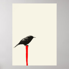 Póster Pájaro sombra en un poste rojo