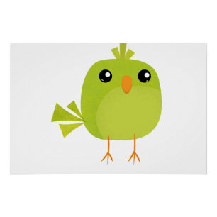 Póster Pájaro Verde Dibujos Animados