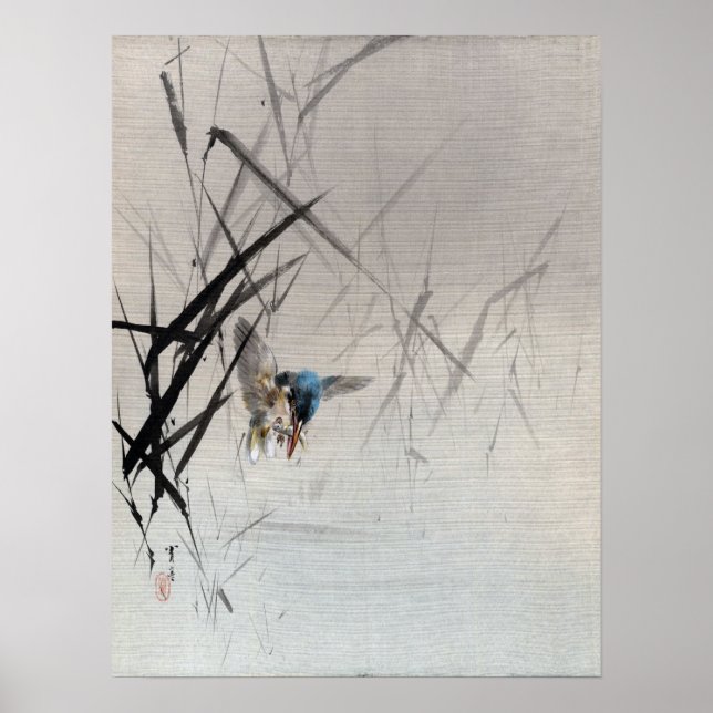 Póster Pájaro Watanabe Seitei Captando Pescado Entre Lech (Frente)