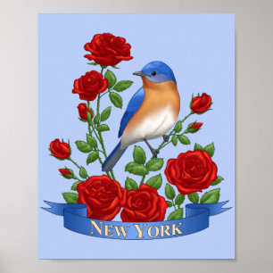 Póster Pájaro y Flor del Estado de Nueva York