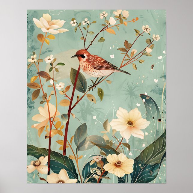 Póster Pájaro y flores (Frente)