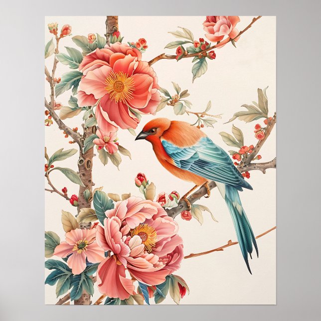 Póster Pájaro y flores (Frente)