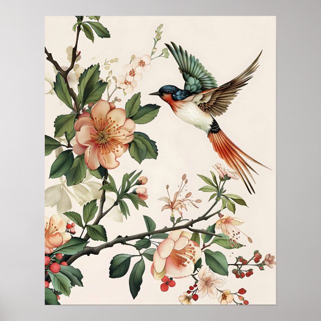 Póster Pájaro y flores (Frente)