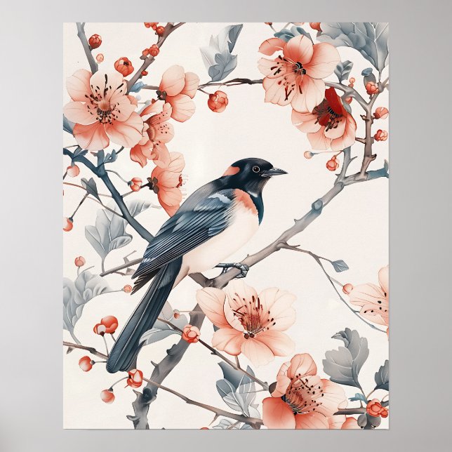 Póster Pájaro y flores (Frente)