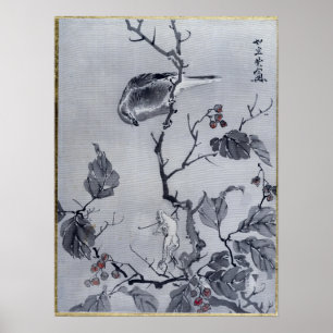 Póster Pájaro y rana de Kawanabe Kyōsai