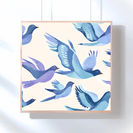 Póster Pájaros Azules Volando | Acuarela Moderna