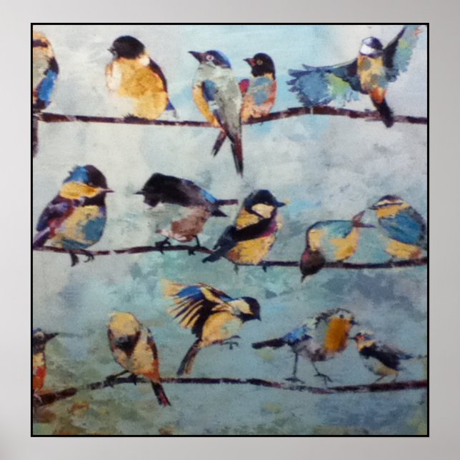 Póster Pájaros con pintura por cable (Frente)