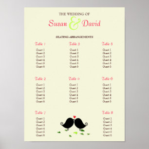 Póster Pájaros de Amor Cayendo Corazones Roble Gráfico de