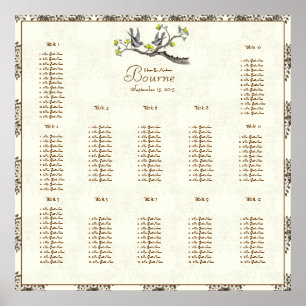 Póster Pájaros de amor vintage amarillos y marfil
