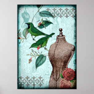 Póster Pájaros de la forma del vestido del vintage