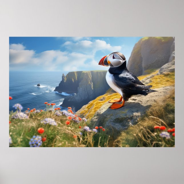 Póster Pájaros de los animales de la especie Puffin (Frente)