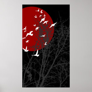 Póster pájaros de silucida
