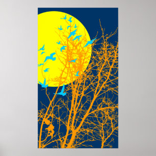 Póster pájaros de silucida