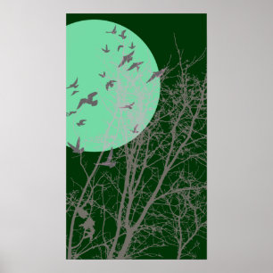 Póster pájaros de silucida