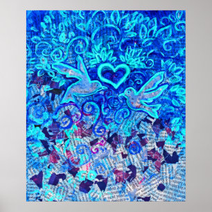 Póster Pájaros del amor, en texto reciclado, cartel de 55