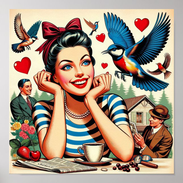 Póster Pájaros del Amor Retro (Frente)