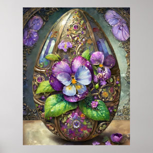 Póster Pájaros en flor violan el huevo de Pascua