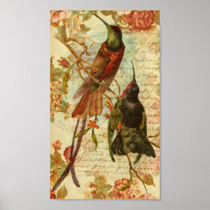 Póster Pájaros humanos y Rosas