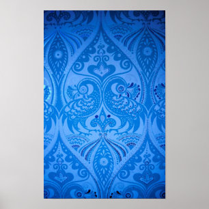 Póster Pájaros Pavo Real Oriental Azul
