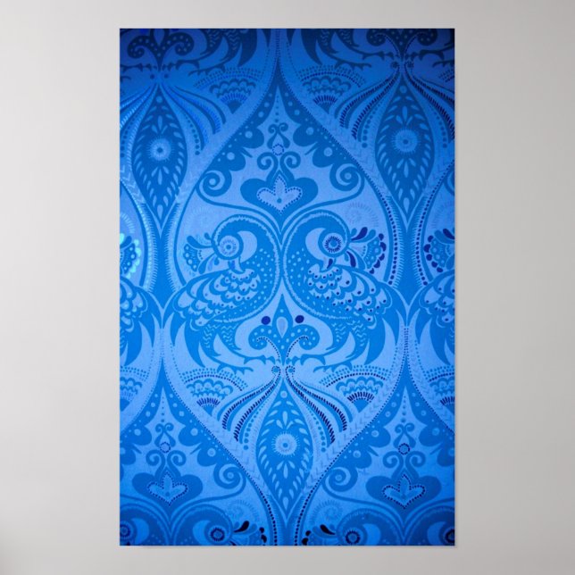 Póster Pájaros Pavo Real Oriental Azul (Frente)