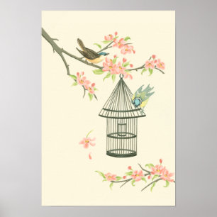 Póster Pájaros pequeños encaramados en una rama y en una 