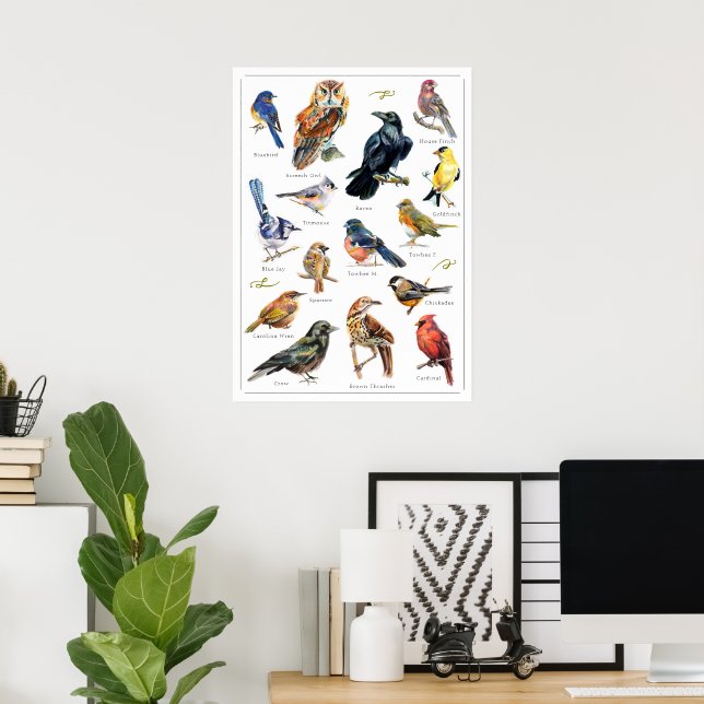 Póster Pájaros pintados a mano Imprimir (Oficina en casa)
