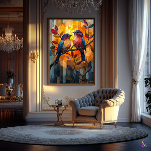 Póster Pájaros queridos en un atardecer de cristal mancha