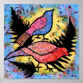 Póster Pájaros rodeados de cielo azul