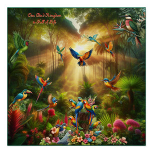 Póster Pájaros tropicales coloridos entre los planos vibr