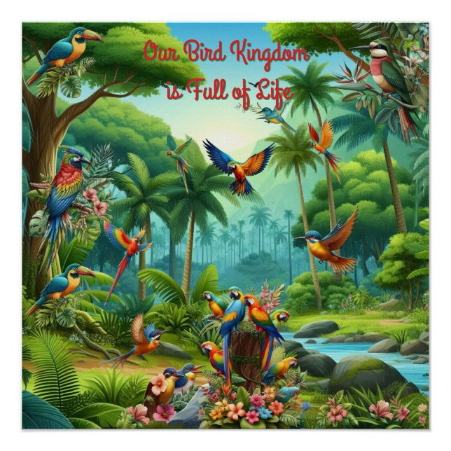 Póster Pájaros tropicales coloridos entre los planos vibr (Anverso)