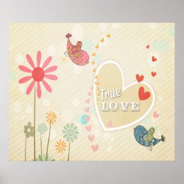 Póster Pájaros Vintage Lindos Amor Verdadero