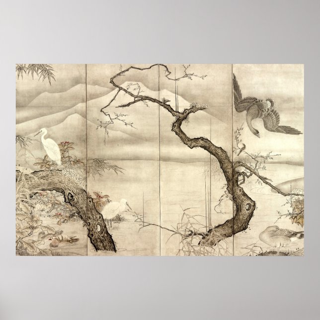 Póster Pájaros y flores de Sesshū Tōyō (Frente)