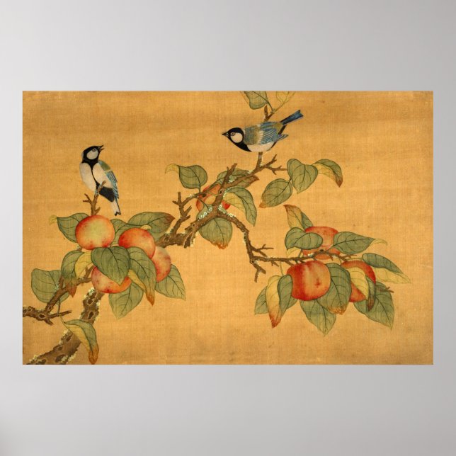 Póster Pájaros y frutas chinos orientales (Frente)