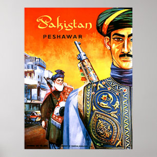 Póster Pakistán, soldados de Peshawar, viajes vintage