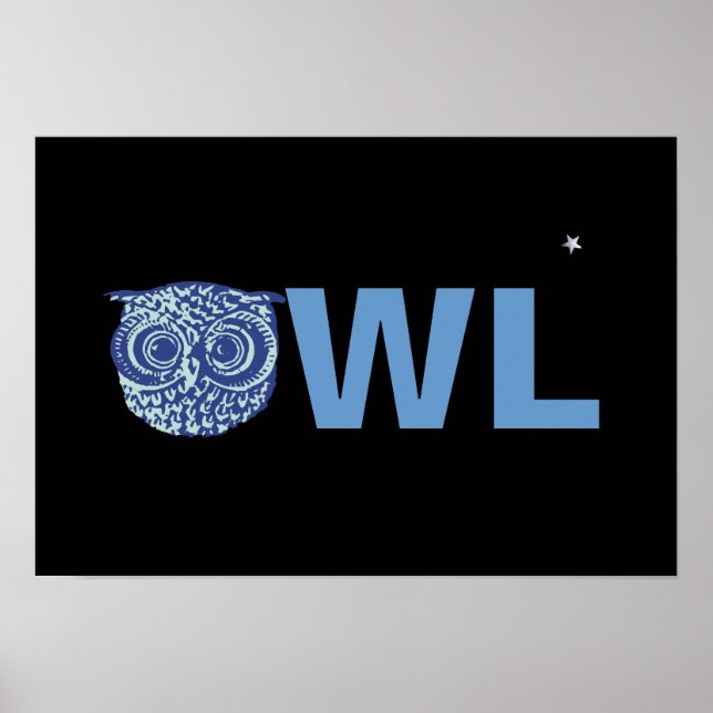 Póster palabra de búho azul nocturno (Frente)