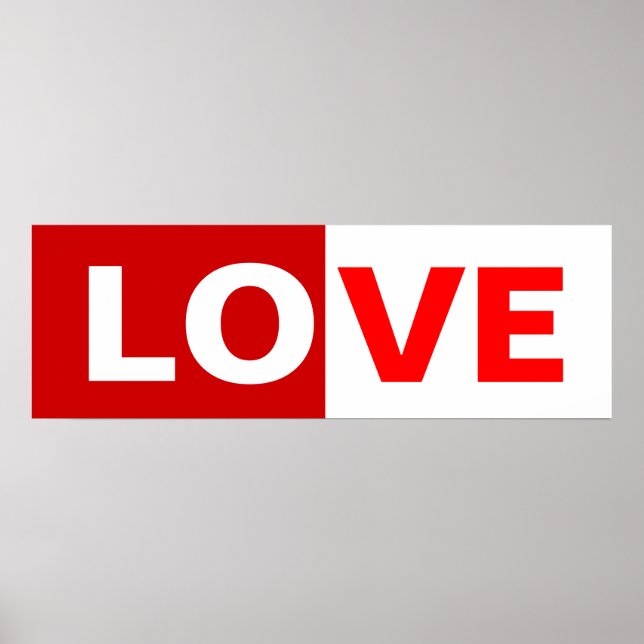 Póster palabra media roja/ mitad blanca de amor (Frente)