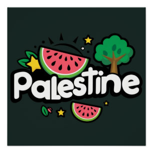 Póster Palabra palestina escueta rodeada por un árbol de 