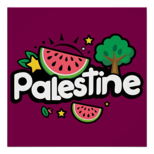 Póster Palabra palestina escueta rodeada por un árbol de 